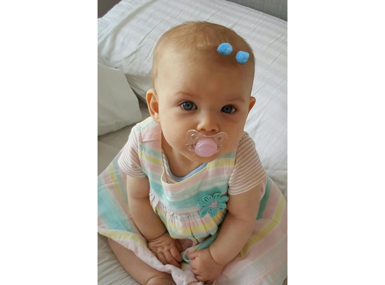 2li Mavi Renk Ponponlu Saçsız Bebek Tokası