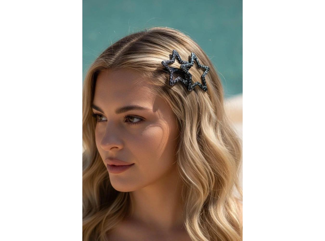 2li Siyah Renk Yıldız Figürlü Yan Toka