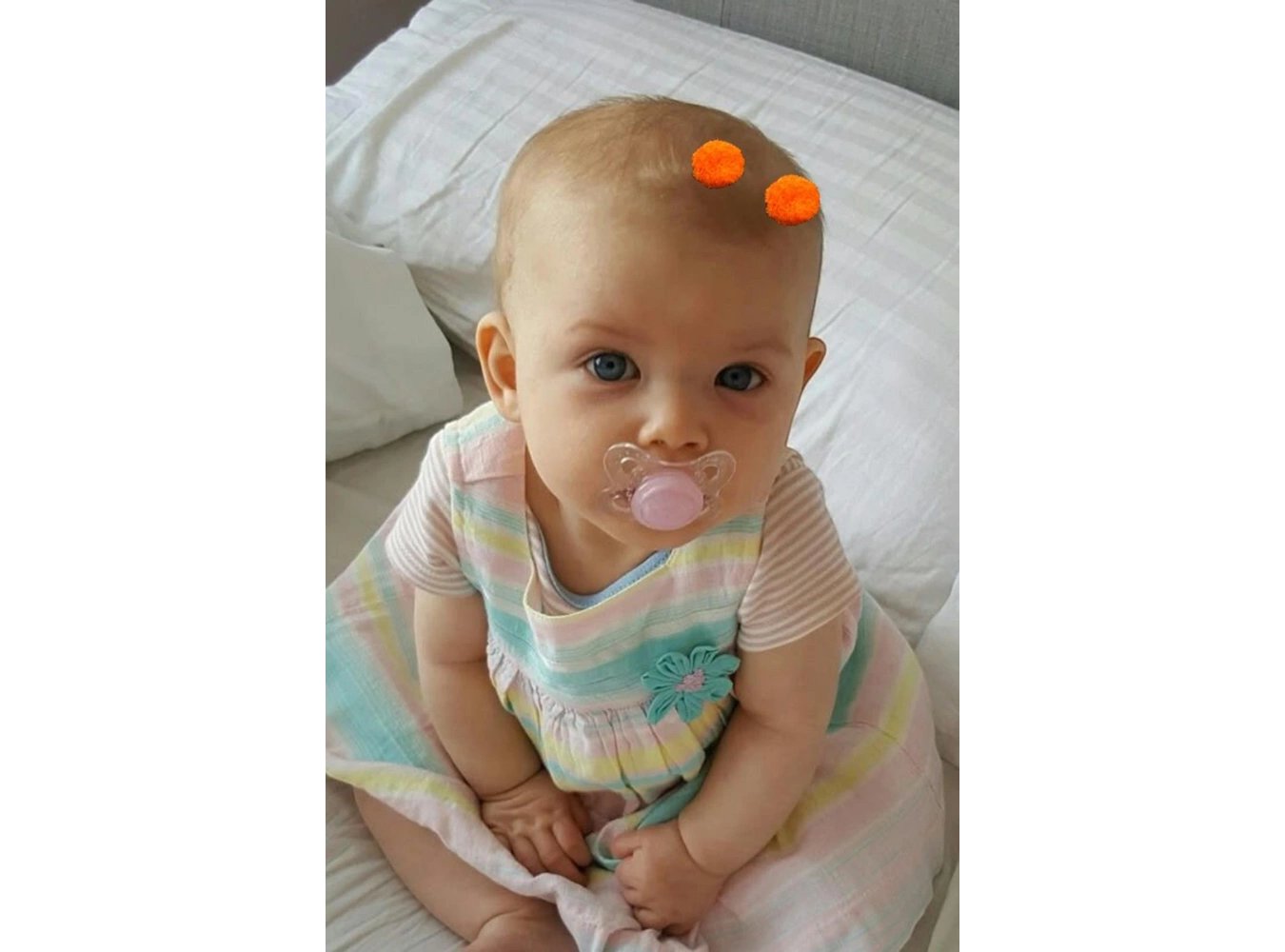 2li Turuncu Renk Ponponlu Saçsız Bebek Tokası