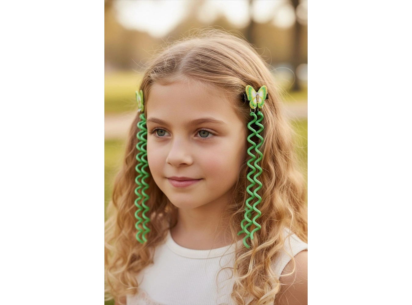 2li Yeşil Renk Kelebek Figürlü Çocuk Yan Toka