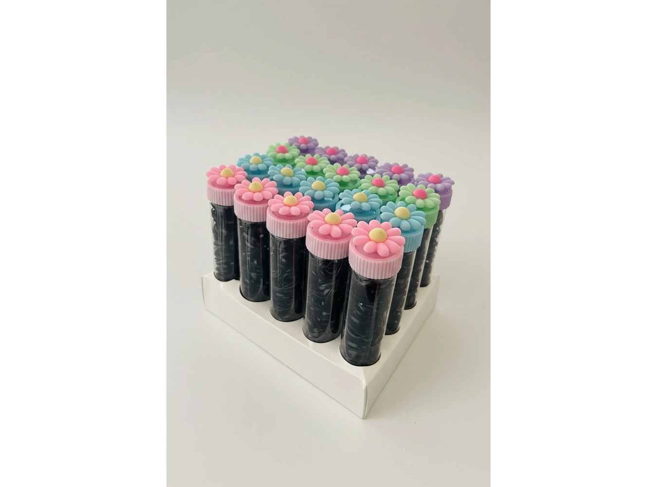 20li Çiçek Figürlü Siyah Renk Perma Lastik Toka Set