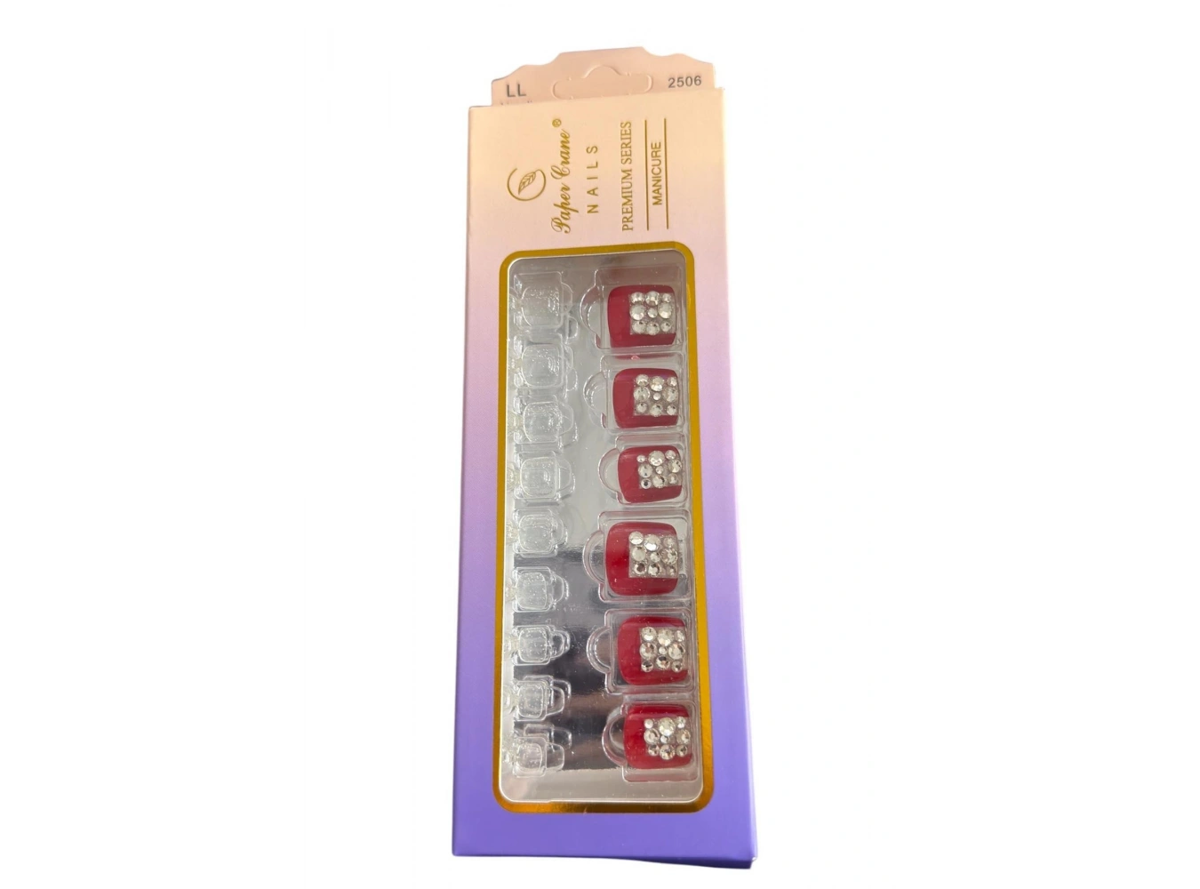 24 Adet Kırmızı Renk Taş Detaylı Ayak Takma Tırnak (Yapıştırıcılı)