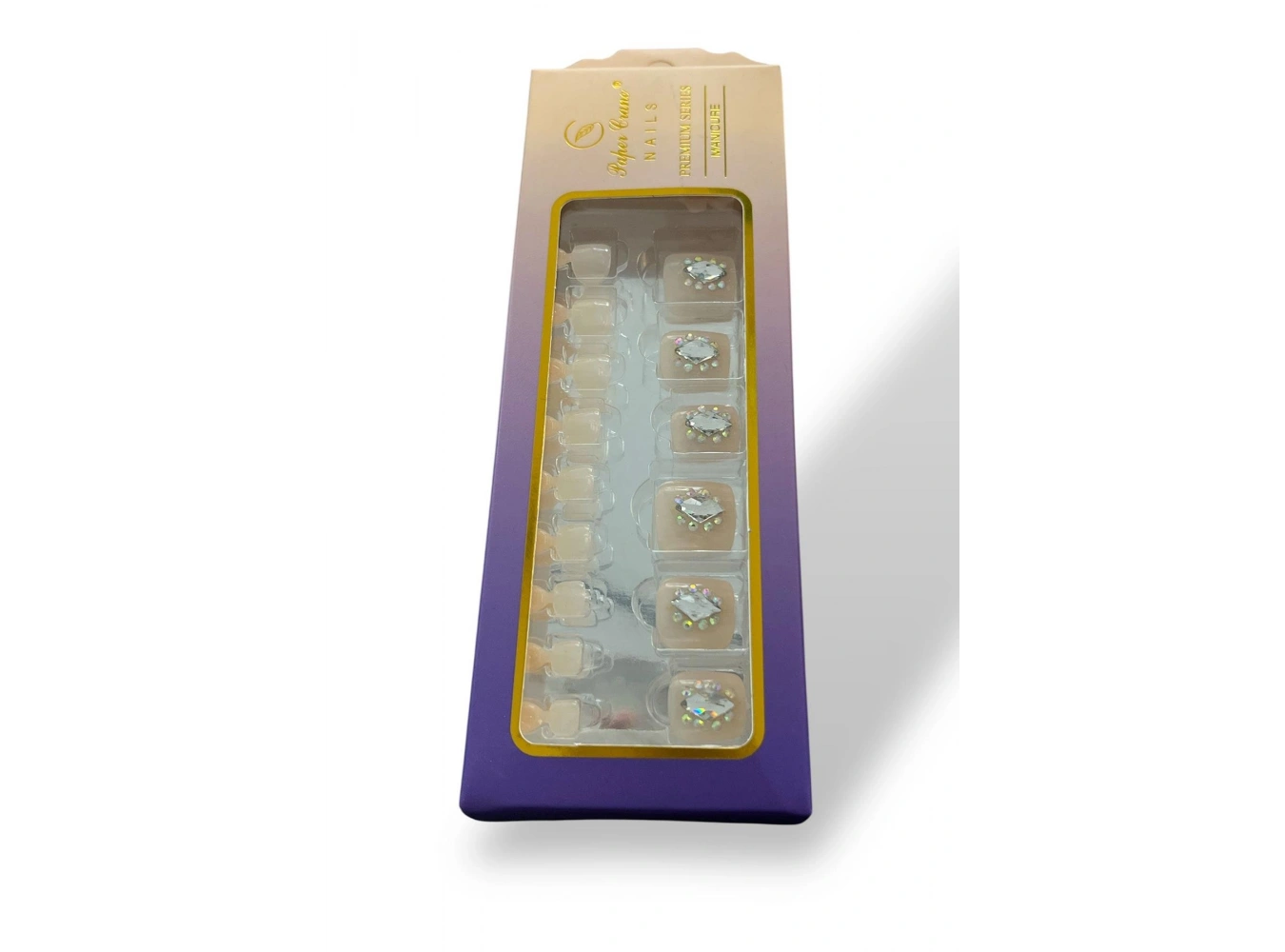 24 Adet Krem Renk Taş Detaylı Ayak Takma Tırnak (Yapıştırıcılı)