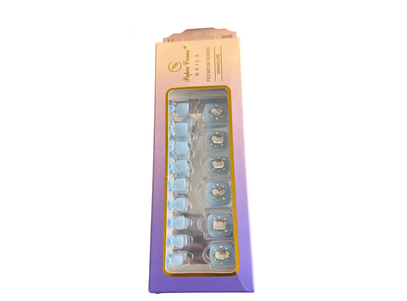 24 Adet Mavi Renk Taş Detaylı Ayak Takma Tırnak (Yapıştırıcılı)