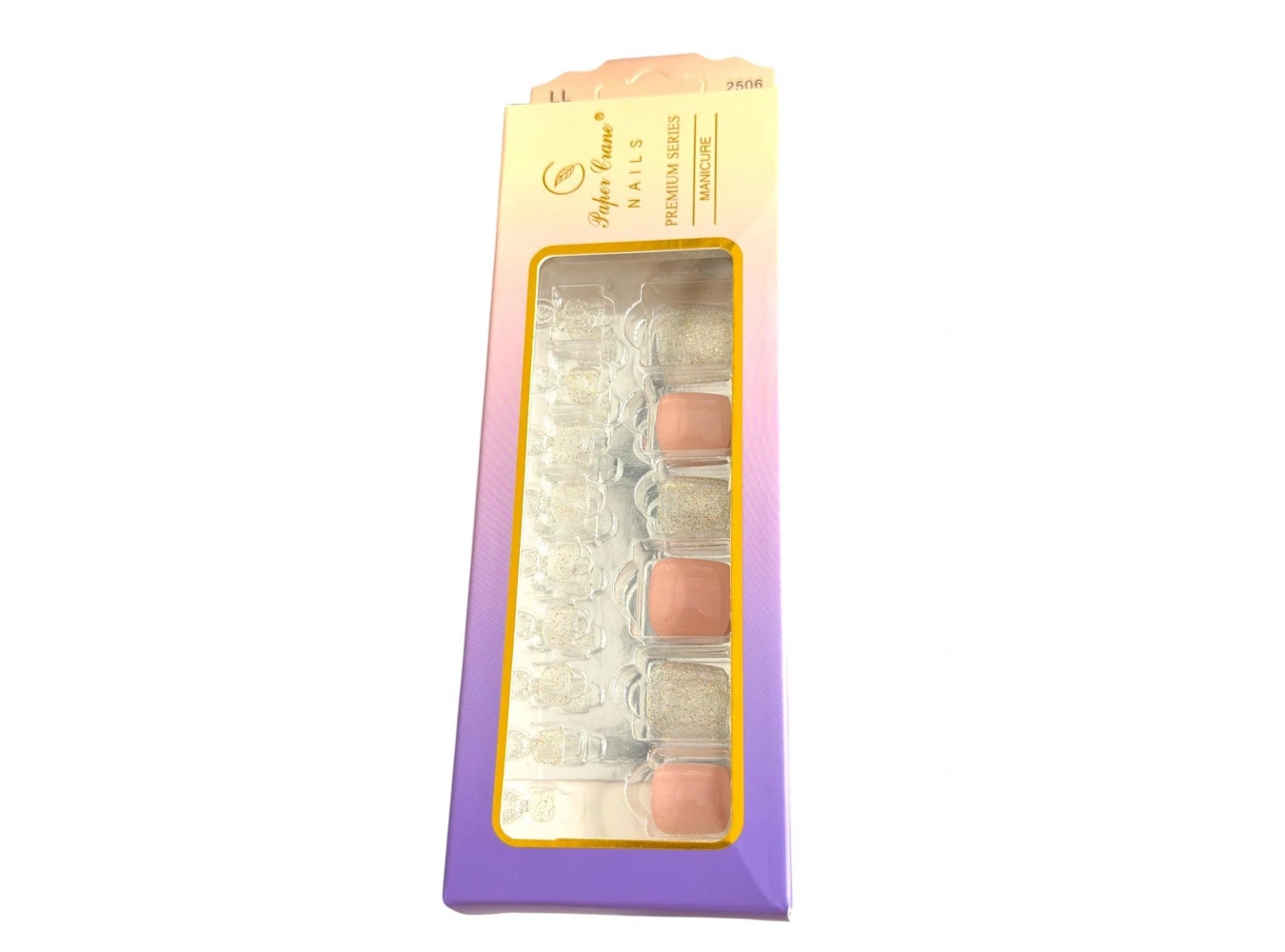 24 Adet Pudra Pembe Renk Simli Ayak Takma Tırnak (Yapıştırıcılı)