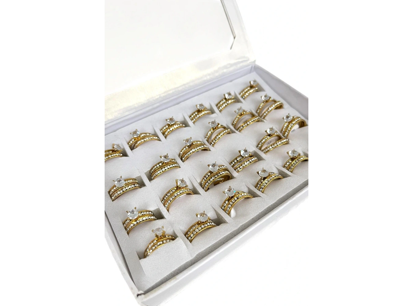 24lü Altın Renk Çelik Numaralı Tektaş Alyans Set