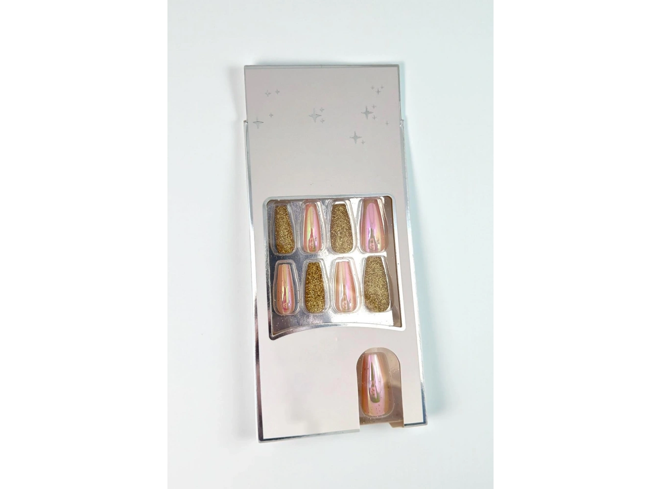 24lü Altın Renk Simli Ve Hologramlı Takma Tırnak (Yapıştırıcılı)
