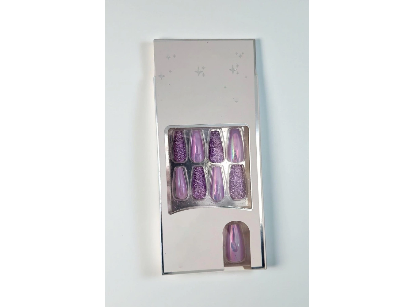 24lü Lila Renk Simli Ve Hologramlı Takma Tırnak (Yapıştırıcılı)