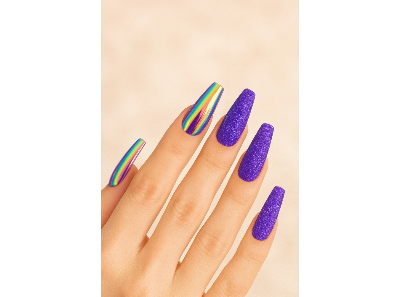 24lü Mor Renk Simli Ve Hologramlı Takma Tırnak (Yapıştırıcılı)