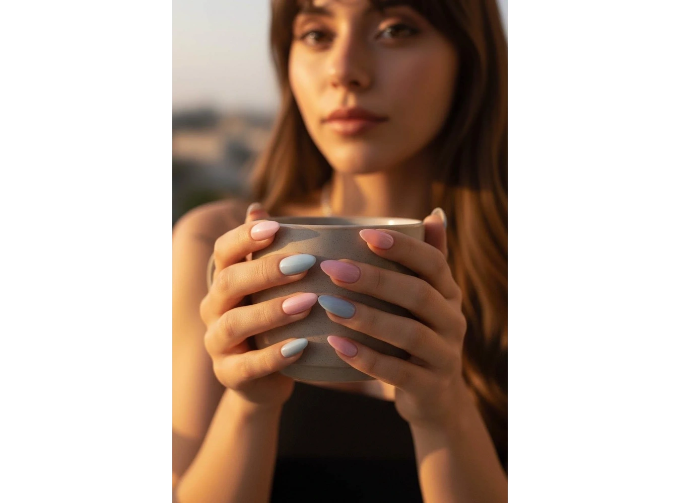 24lü Pembe Ve Mavi Renk Takma Tırnak Set (Yapıştırıcılı)