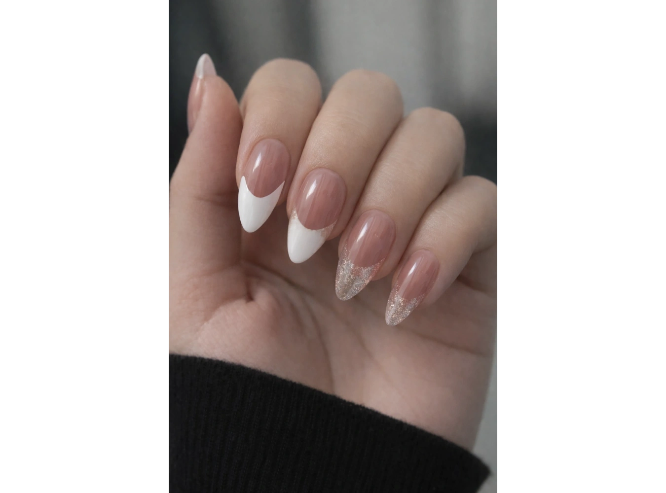 24lü Pudra Ve Beyaz Renk Jel Görünümlü Takma Tırnak (Yapıştırıcılı)