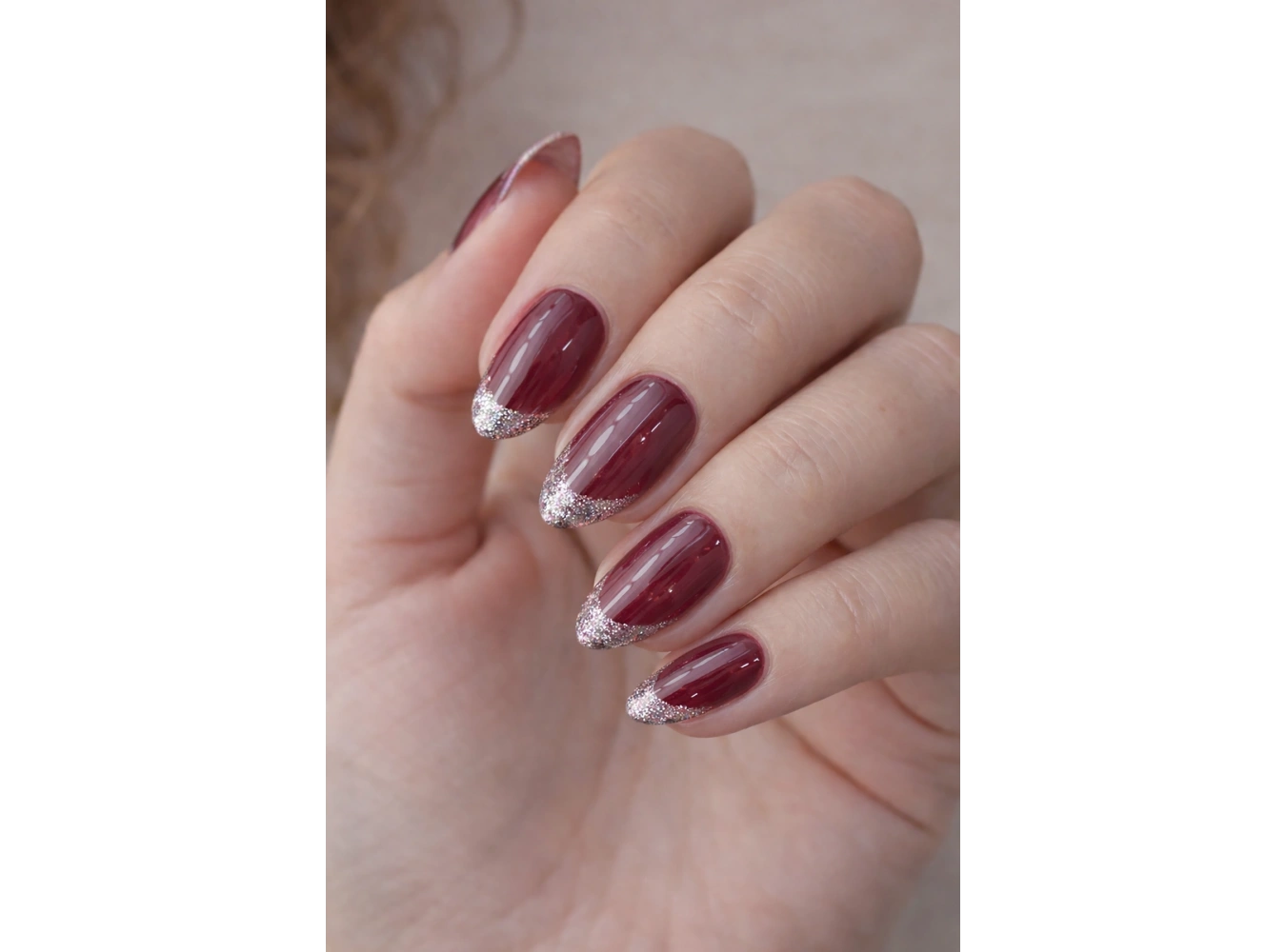 24lü Simli Ve Bordo Renk Jel Görünümlü Takma Tırnak (Yapıştırıcılı)