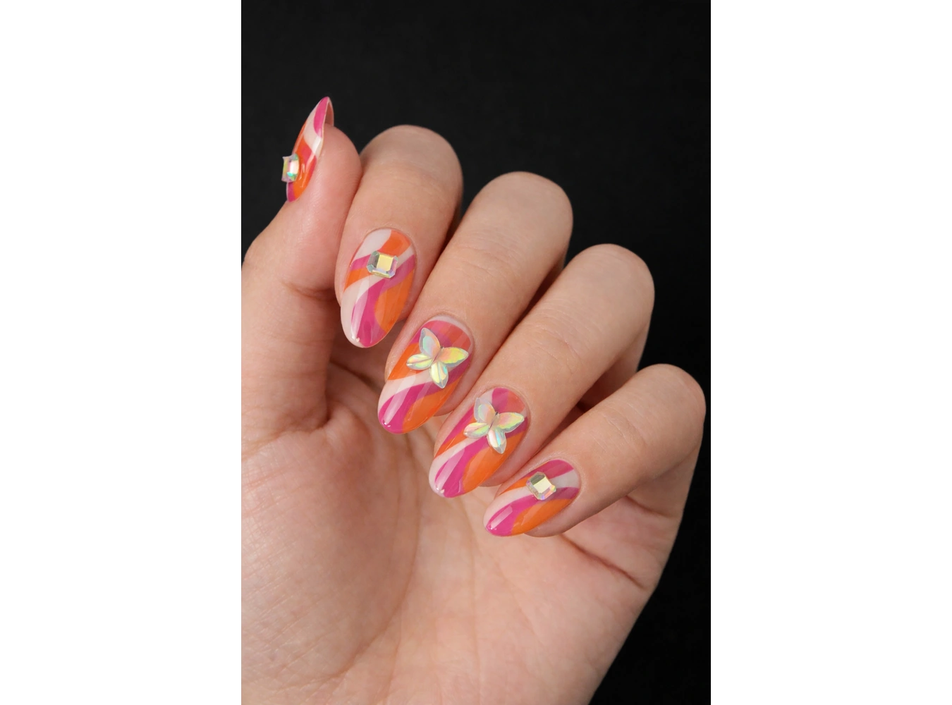 24lü Turuncu Ve Pembe Renk Jel Görünümlü Takma Tırnak (Yapıştırıcılı)