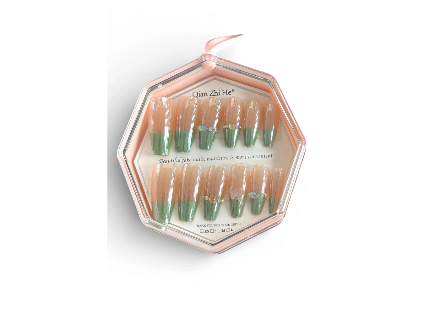 24lü Yeşil Ve Pudra Renk Takma Tırnak (Yapıştırıcılı)