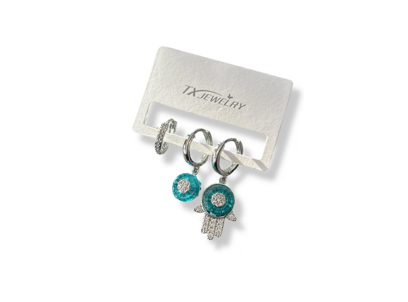 3lü Gümüş Renk Mavi Taş Detaylı 14K Altın Kaplama TX Küpe