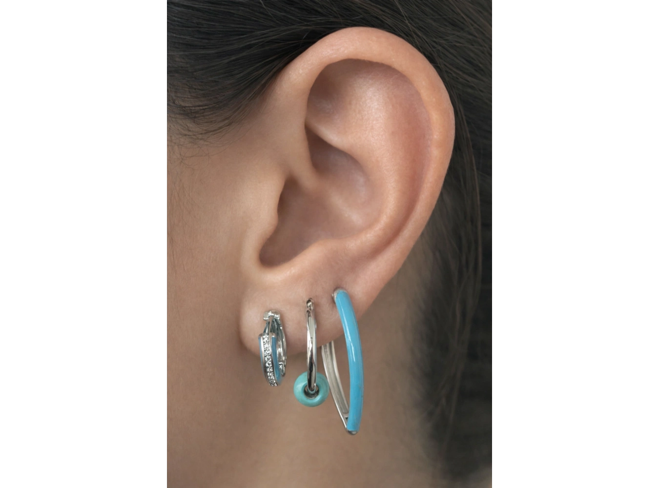 3lü Gümüş Renk Mavi Taş Detaylı 14K Altın Kaplama TX Küpe