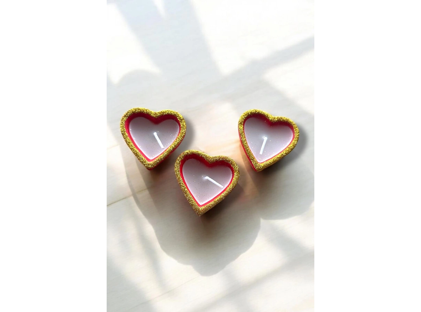 3lü Kırmızı Renk Kalp Figürlü Mum