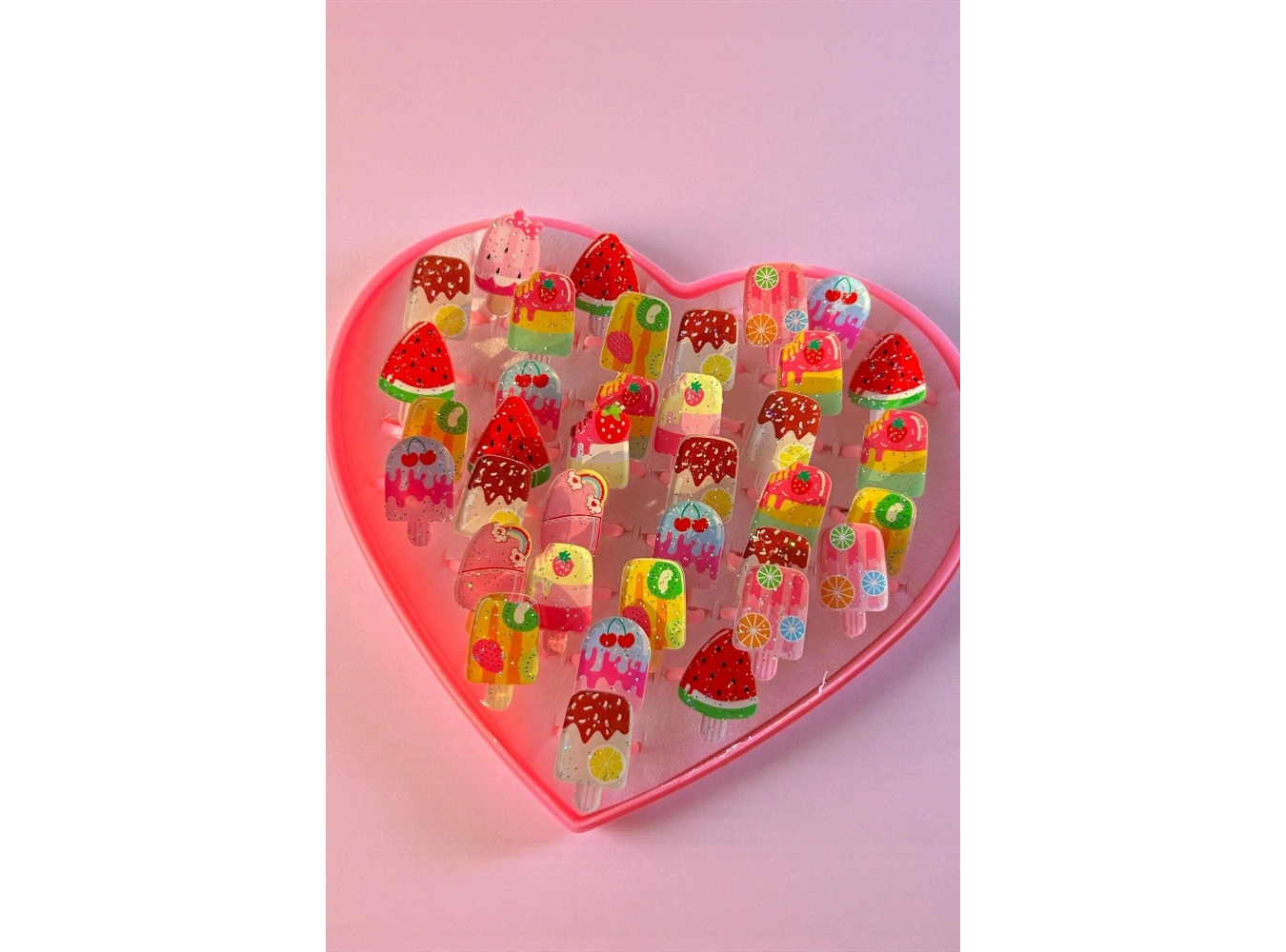36lı Karışık Renk Dondurma Figürlü Çocuk Yüzük Set