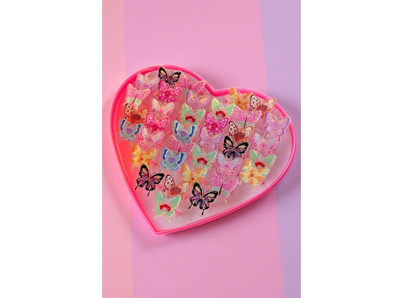 36lı Karışık Renk Kelebek Figürlü Çocuk Yüzük Set