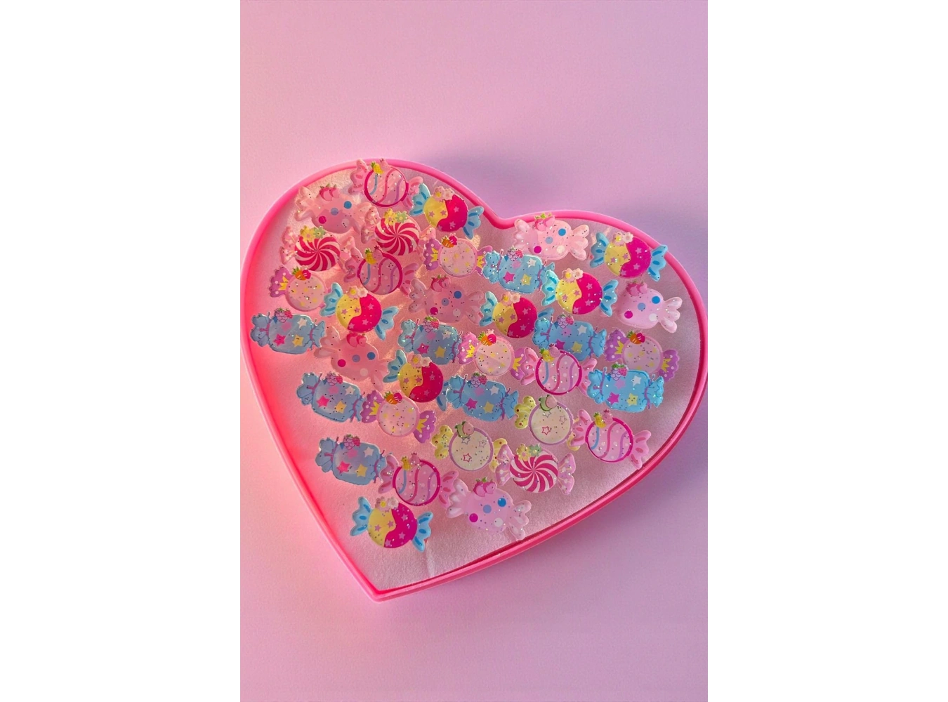 36lı Karışık Renk Şeker Figürlü Çocuk Yüzük Set