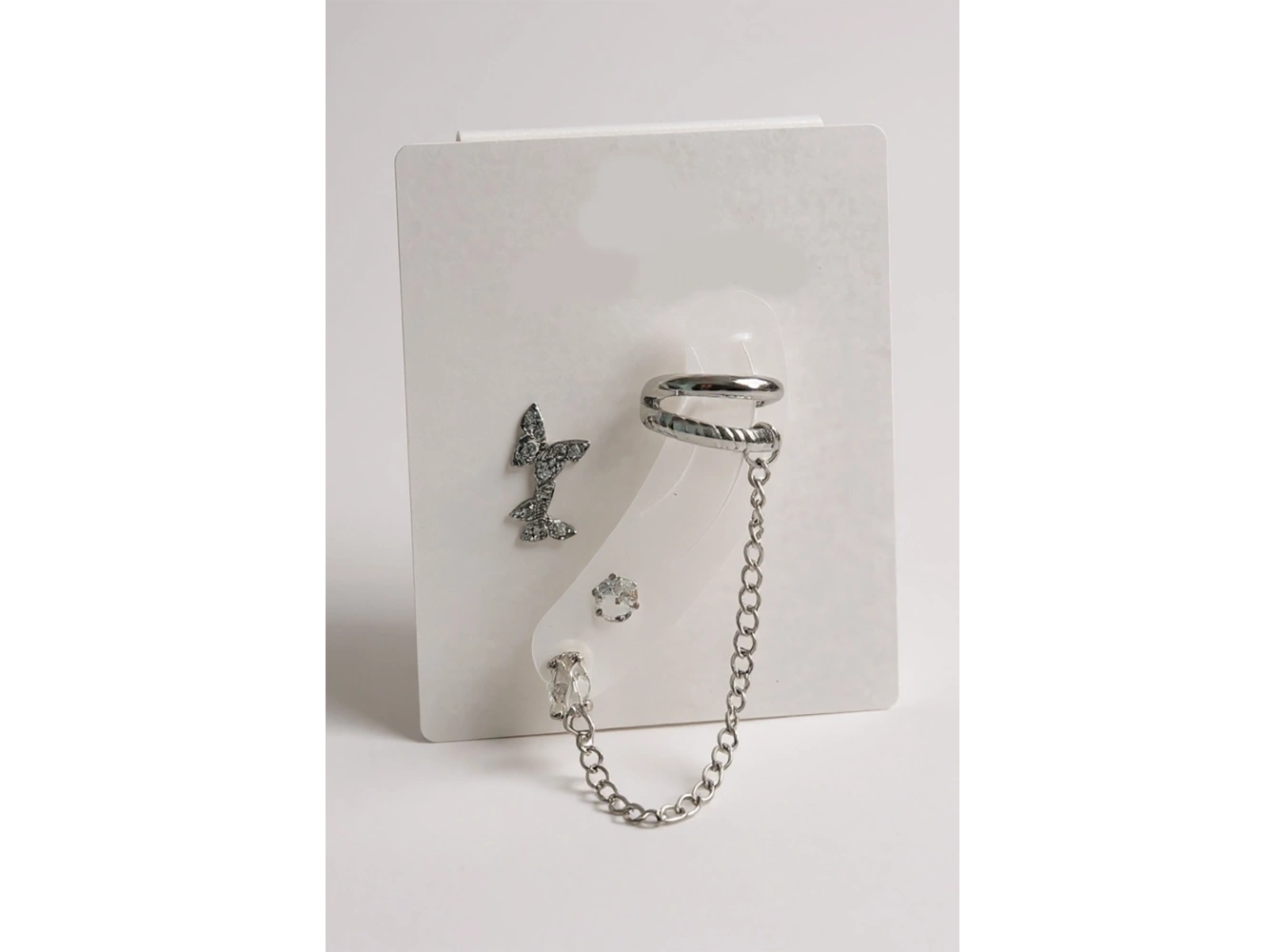 4lü Gümüş Renk Kelebek Figürlü Taş Detaylı Küpe Set