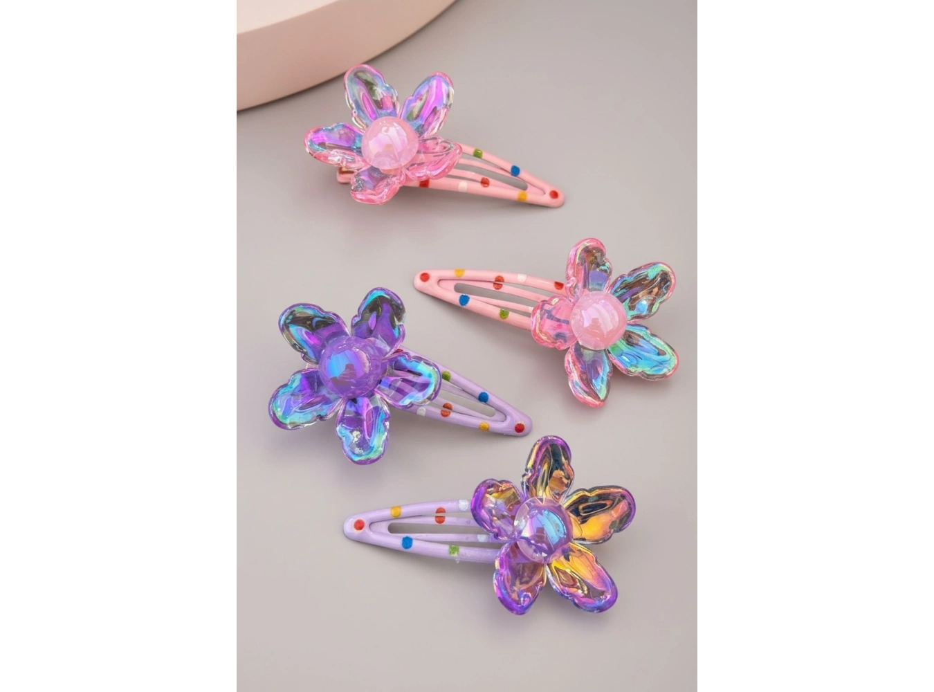 4lü Pembe Ve Mor Renk Çiçek Figürlü Yan Toka