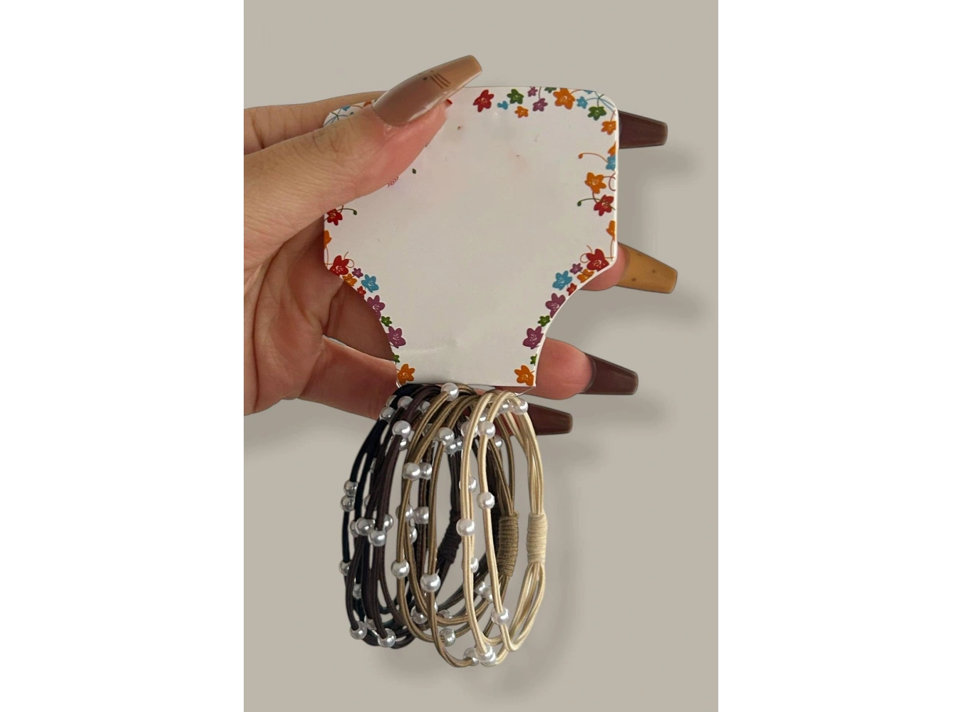 5li Karışık Renk İnci Detaylı Lastik Toka Set