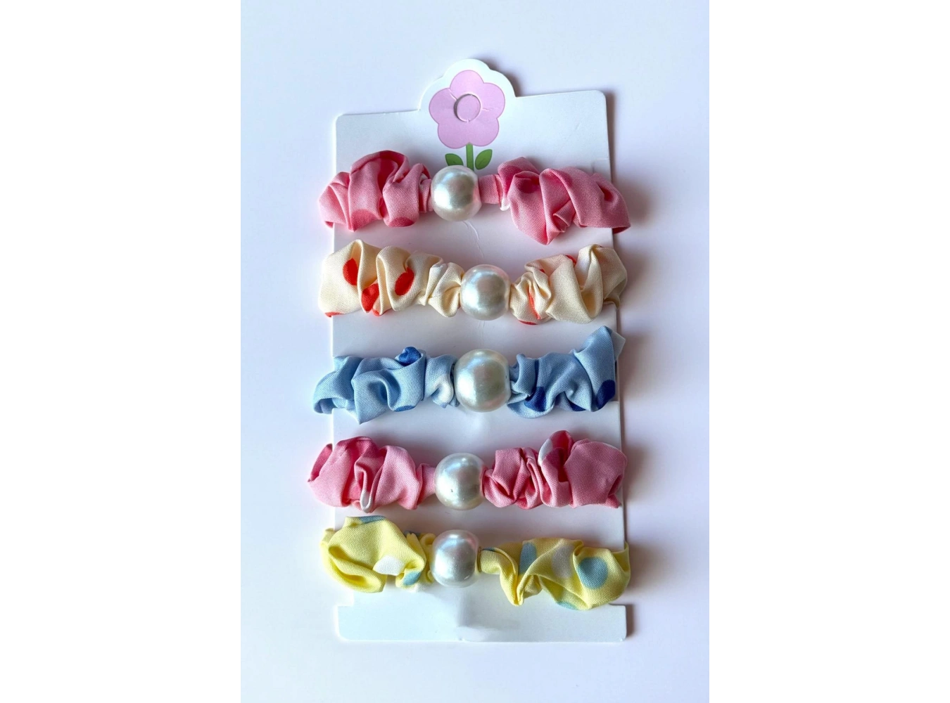 5li Karışık Renk İnci Detaylı Lastik Toka Set