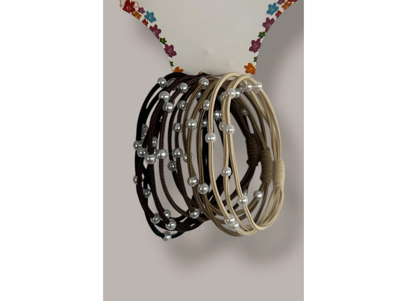 5li Karışık Renk İnci Detaylı Lastik Toka Set