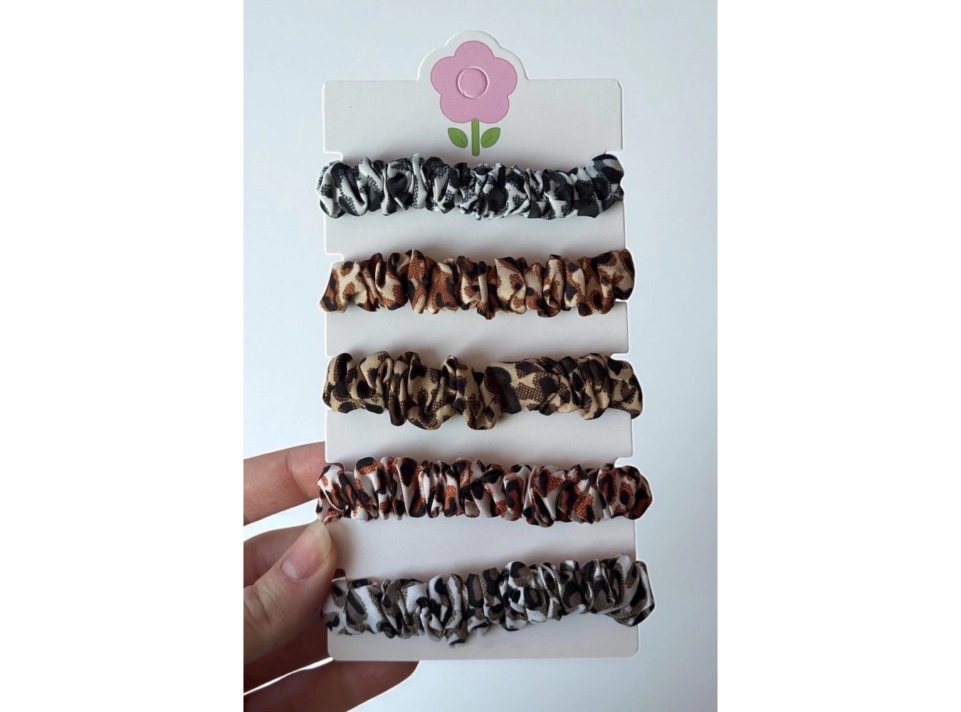 5li Karışık Renk Leopar Desenli Lastik Toka Set