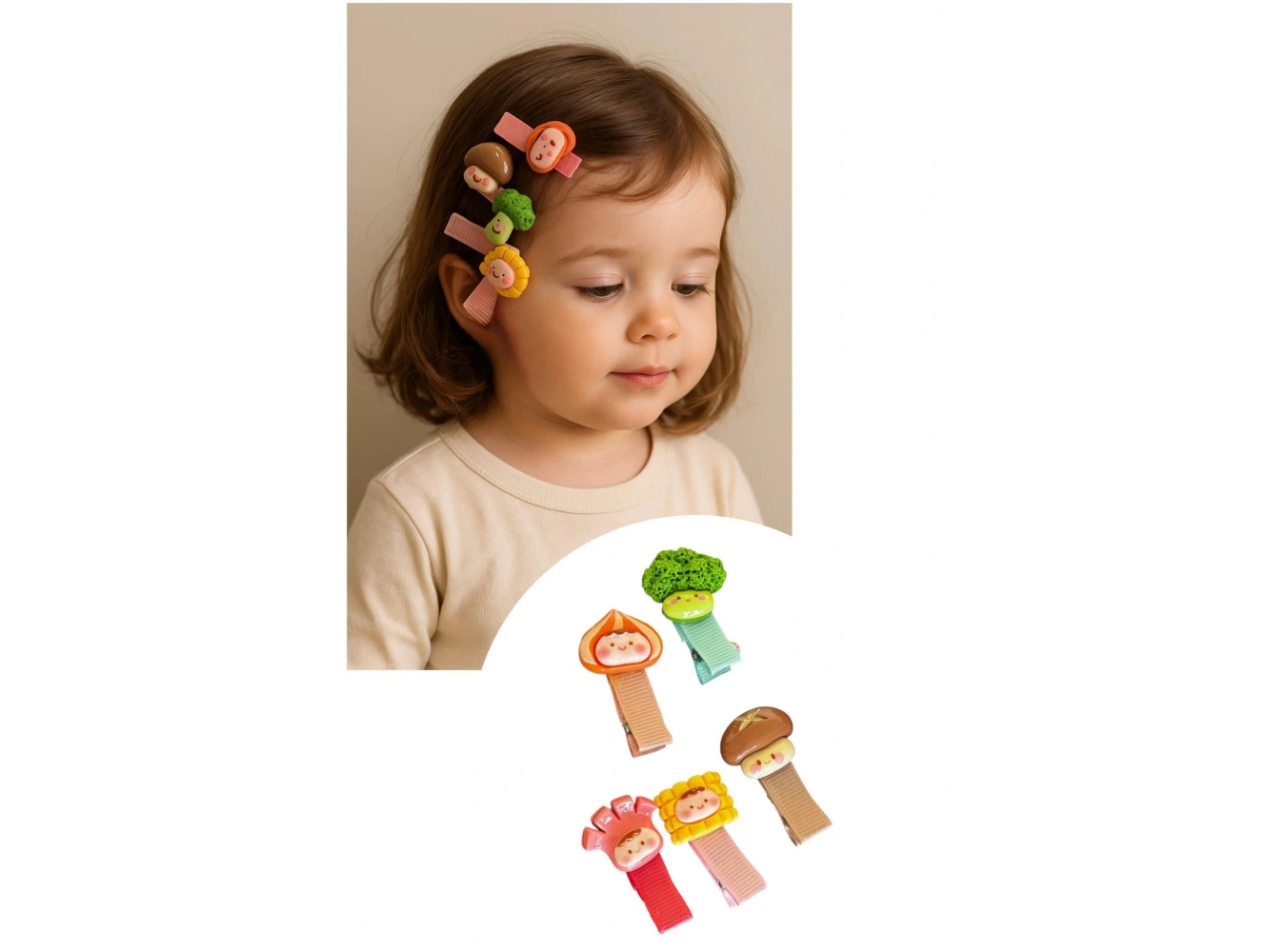 5li Karışık Renk Sebze Figürlü Yan Toka Set