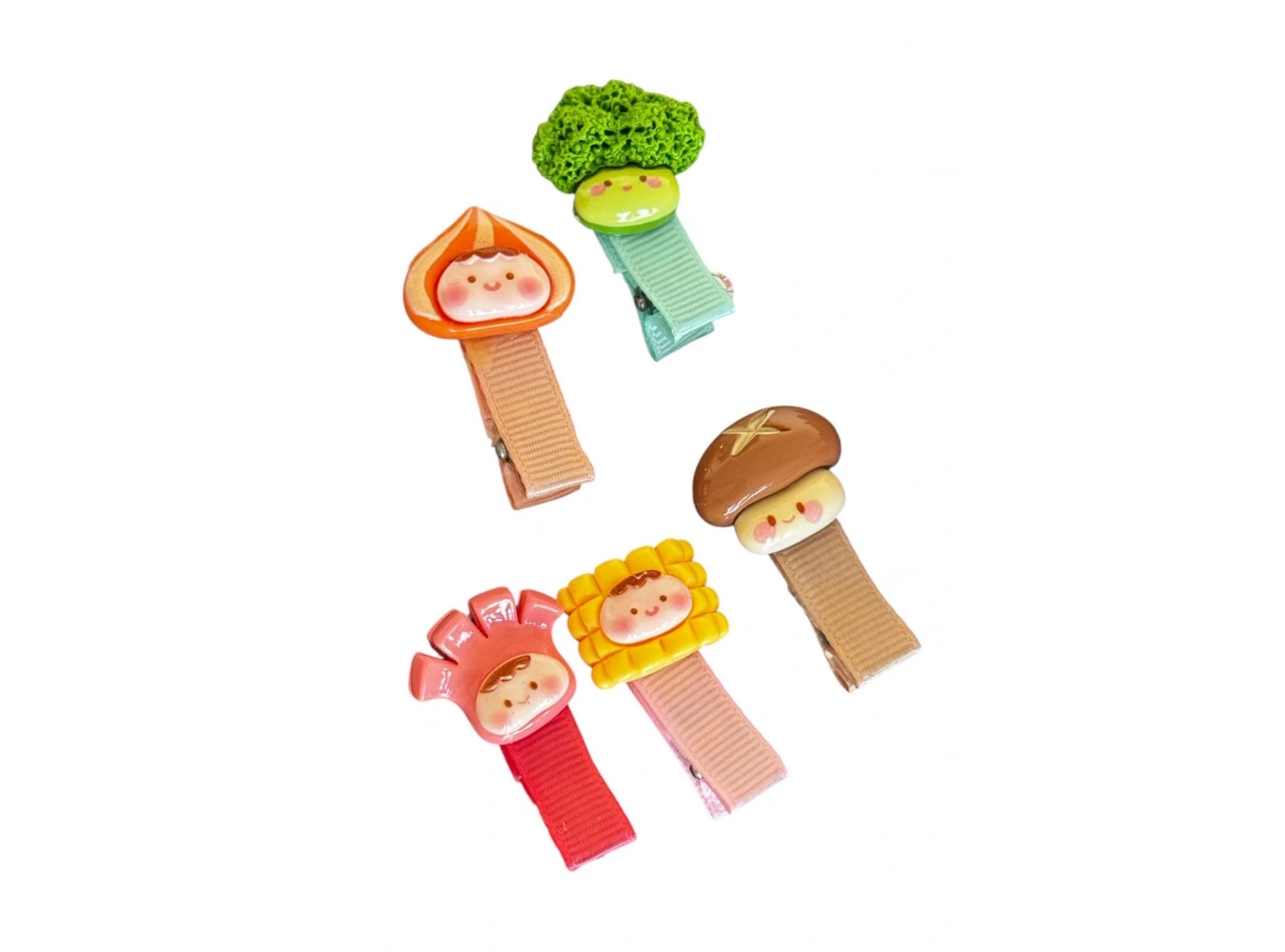 5li Karışık Renk Sebze Figürlü Yan Toka Set