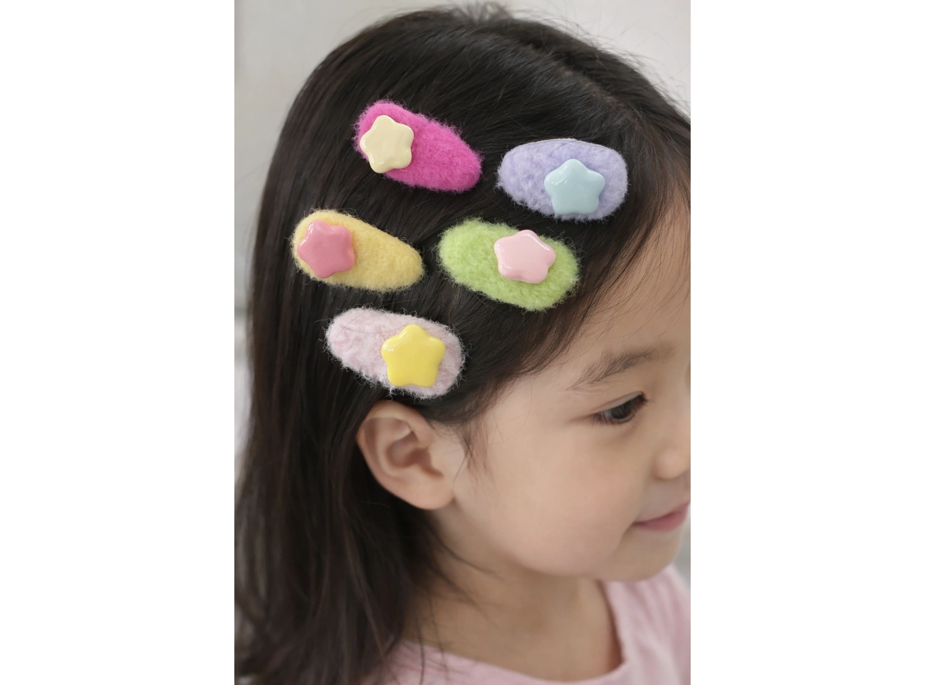 5li Karışık Renk Yıldız Figürlü Peluş Yan Toka Set