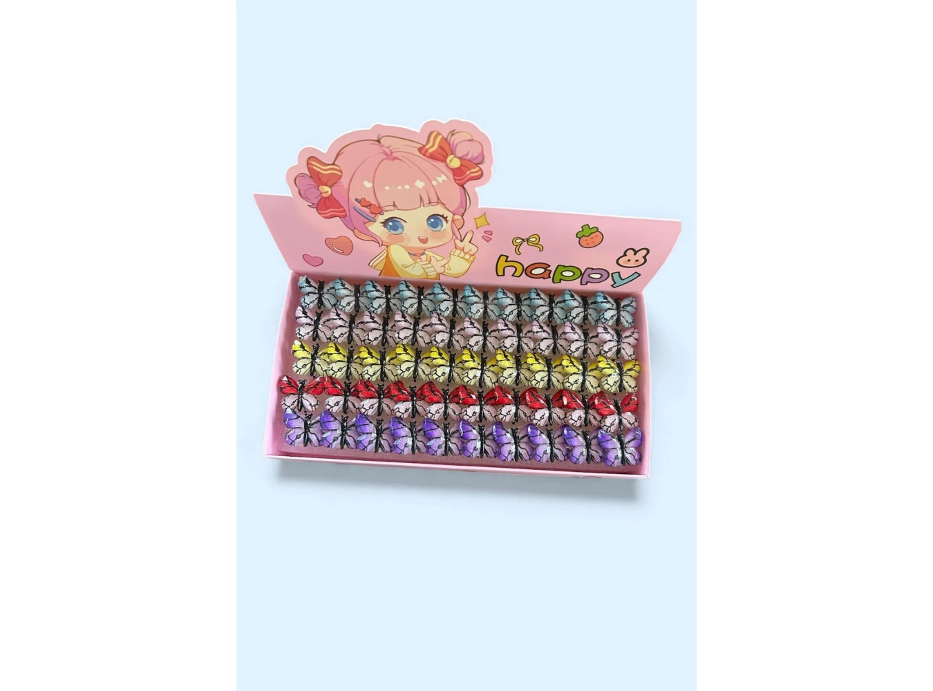 50 Adet Kelebek Figürlü Işıklı Yüzük Set