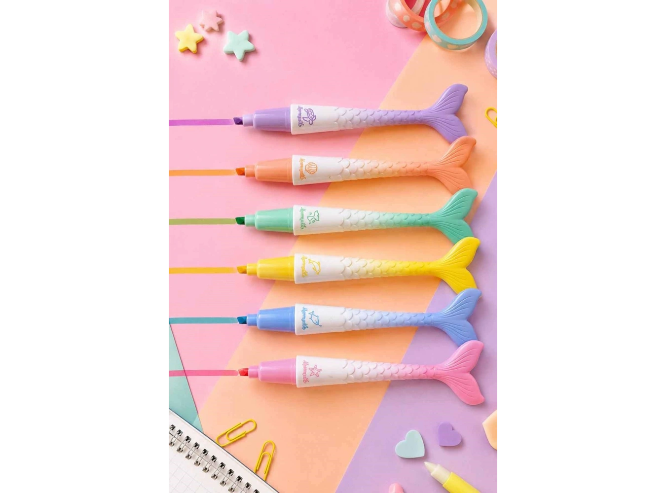 6lı Deniz Kızı Figürlü Fosforlu Kalem Set