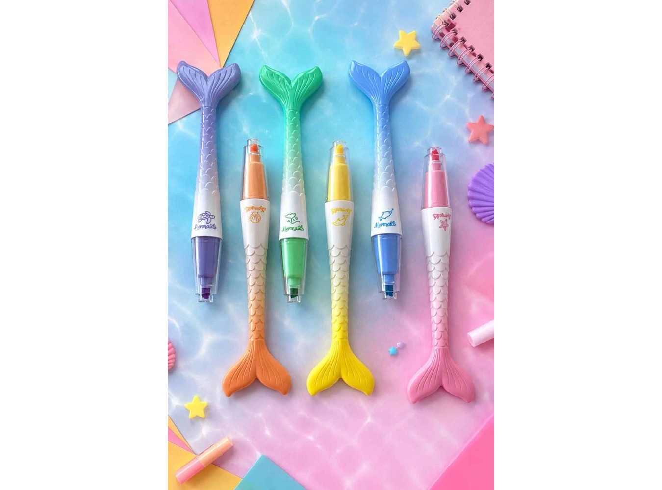 6lı Deniz Kızı Figürlü Fosforlu Kalem Set