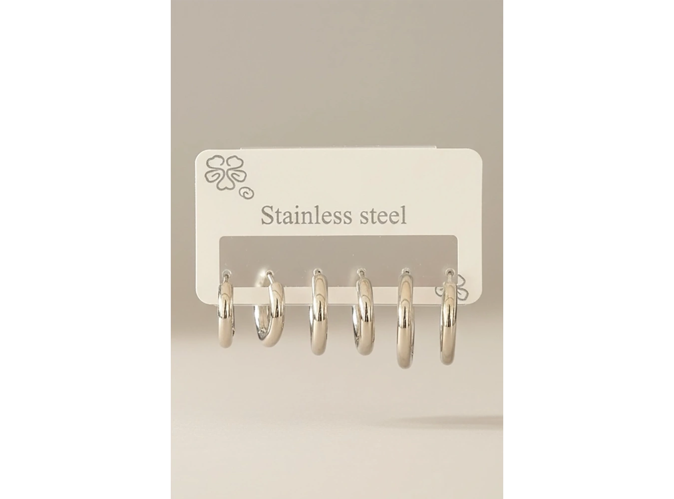 6lı Gümüş Renk Çelik Halka Küpe Set