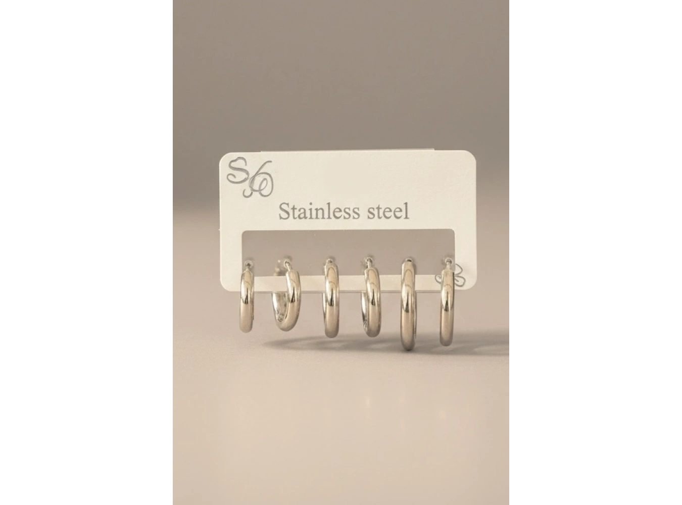 6lı Gümüş Renk Çelik Halka Küpe Set