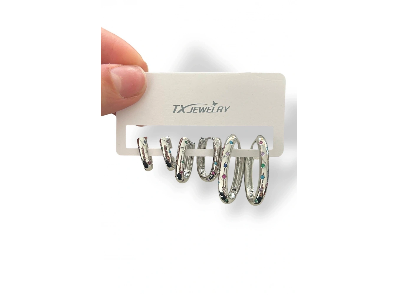 6lı Gümüş Renk Taş Detaylı 14K Altın Kaplama TX Küpe Set