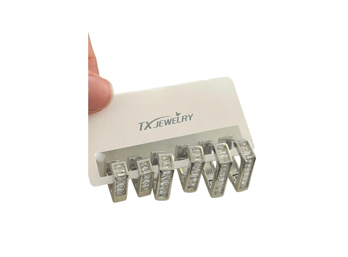 6lı Gümüş Renk Taş Detaylı 14K Altın Kaplama TX Küpe Set