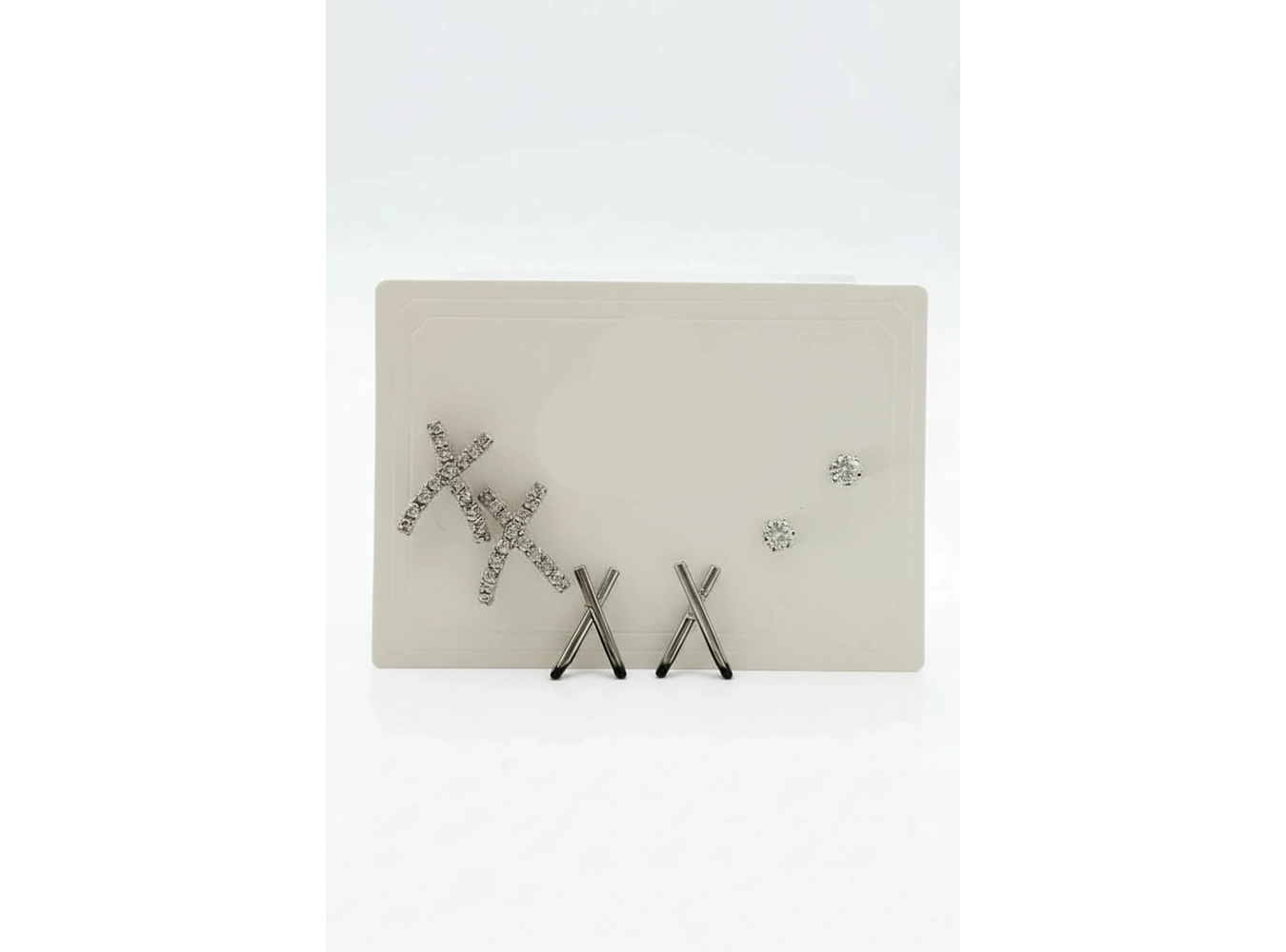 6lı Gümüş Renk Taş Detaylı Küpe Set