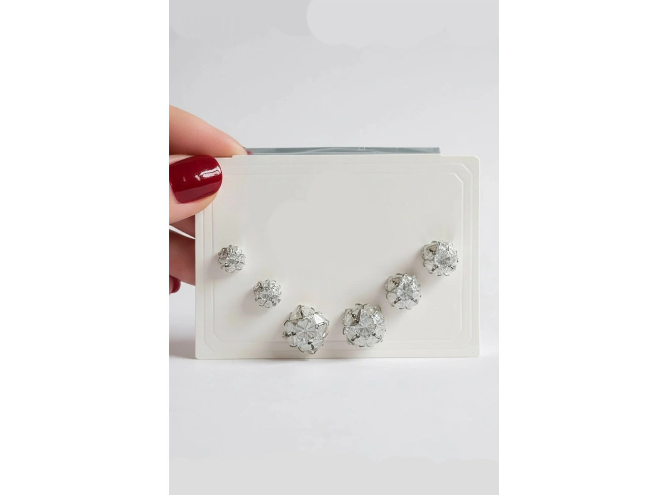 6lı Gümüş Renk Taş Detaylı Küpe Set