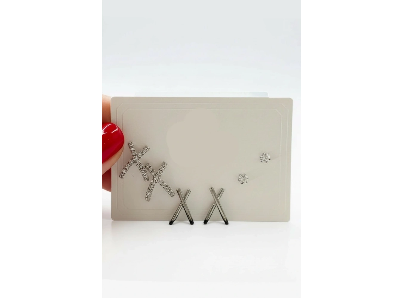 6lı Gümüş Renk Taş Detaylı Küpe Set