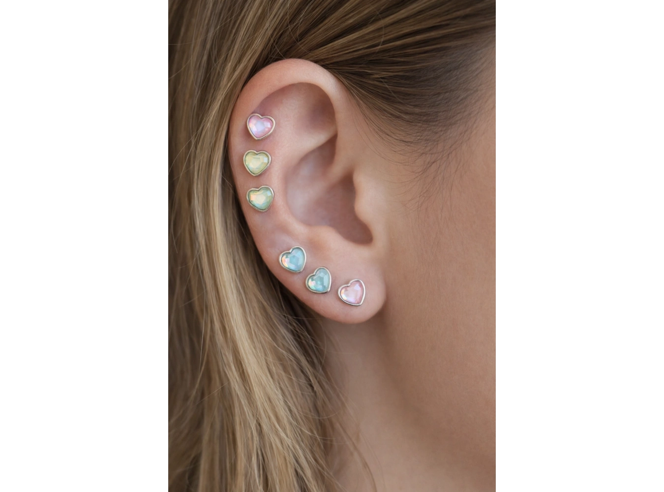 6lı Kalp Detaylı Küpe Set