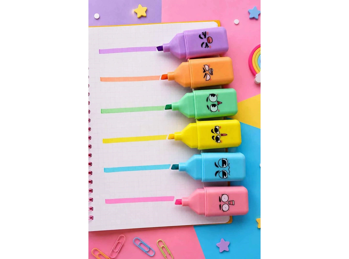6lı Karışık Figürlü Fosforlu Kalem Set