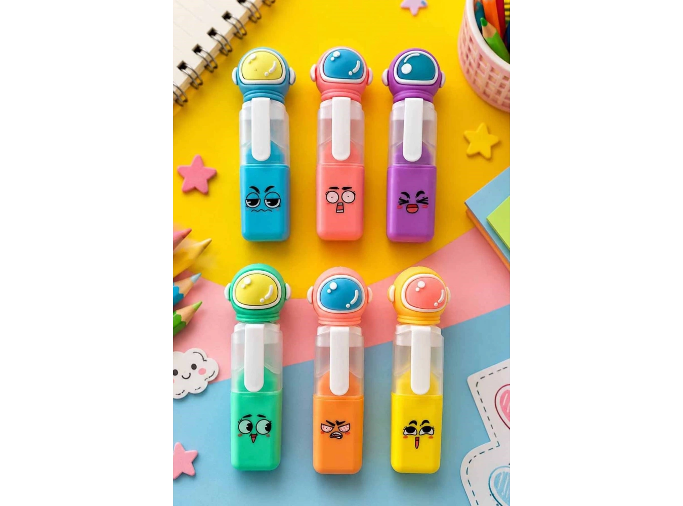 6lı Karışık Figürlü Fosforlu Kalem Set