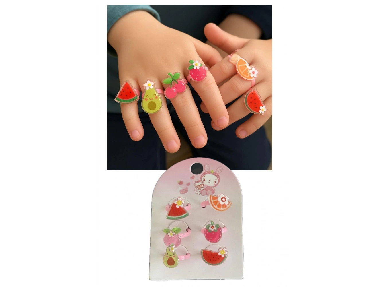 6lı Pembe Renk Karışık Figürlü Çocuk Yüzük Set