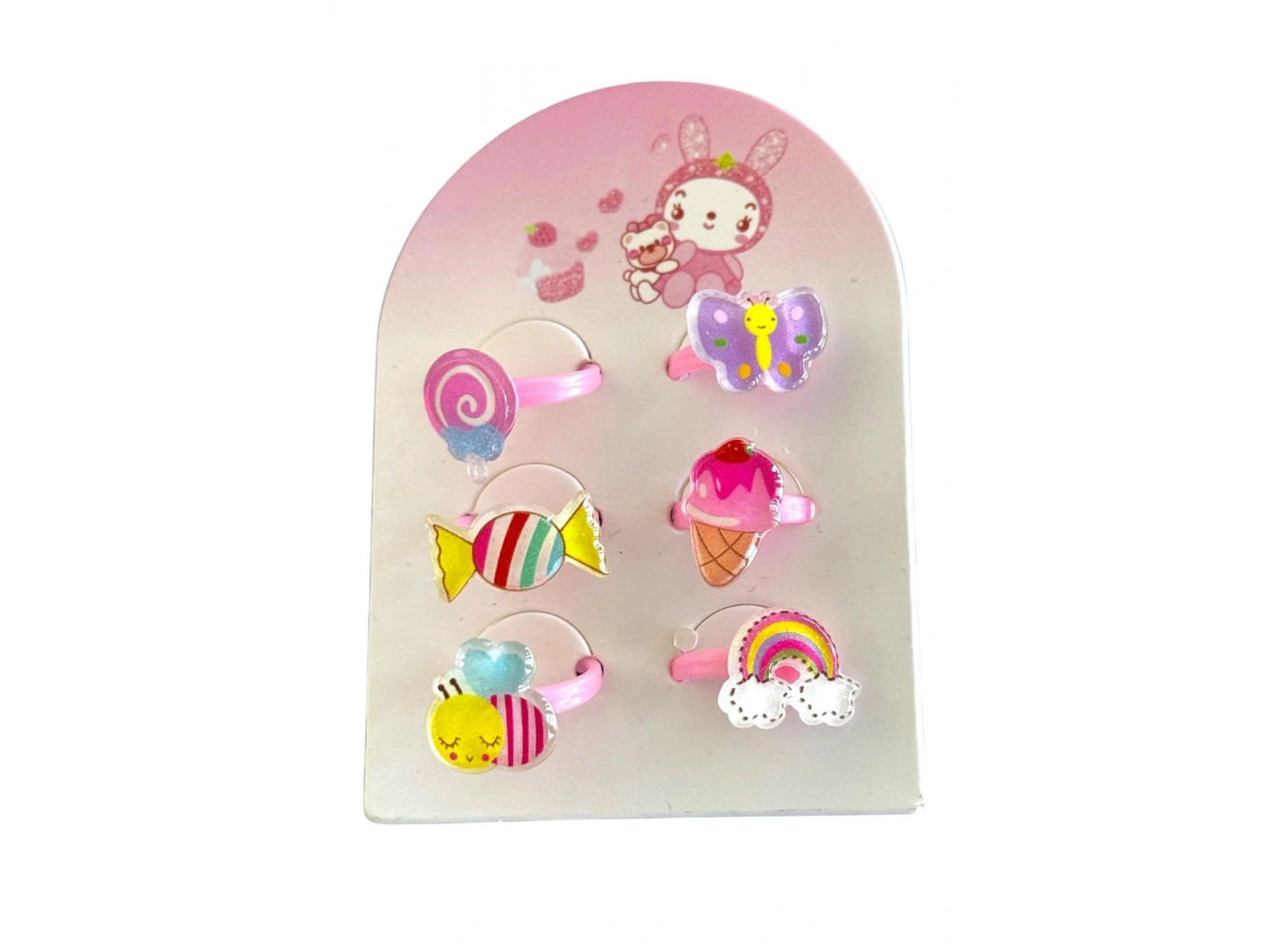 6lı Pembe Renk Karışık Figürlü Çocuk Yüzük Set