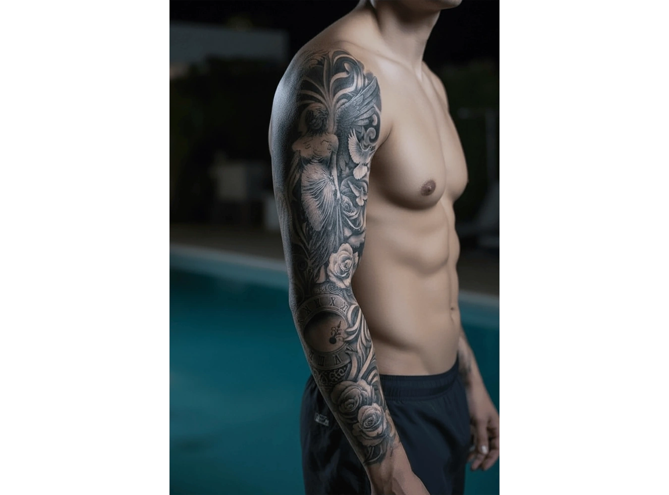 Geçici Kanatlı Melek Ve Çiçek Kol Dövme Tattoo