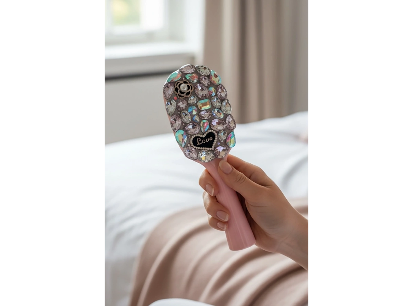 Pembe Renk Taş Ve Love Yazılı Saç Tarama Fırçası/ Tarak